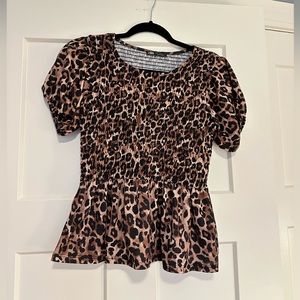 Zara Cheetah Print Puff Sleeve Babydoll Top Size S